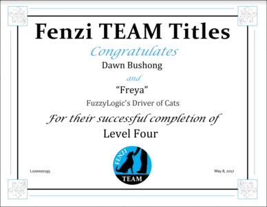 Freya's Fenzi TEAM Level 4 Title Certificate
