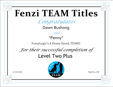 Penny's Fenzi TEAM Level 2+ Title Certificate
