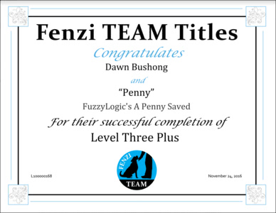 Penny's Fenzi TEAM Level 3+ Title Certificate