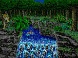 Leopard in the jungle near a waterfall