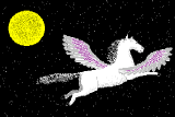 Pegasus flying against a starry sky and moon