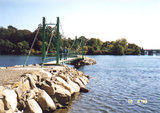 Small suspension bridge over water