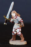 Female paladin standing brandishing sword