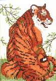 Counted cross stitch tiger sitting looking over shoulder